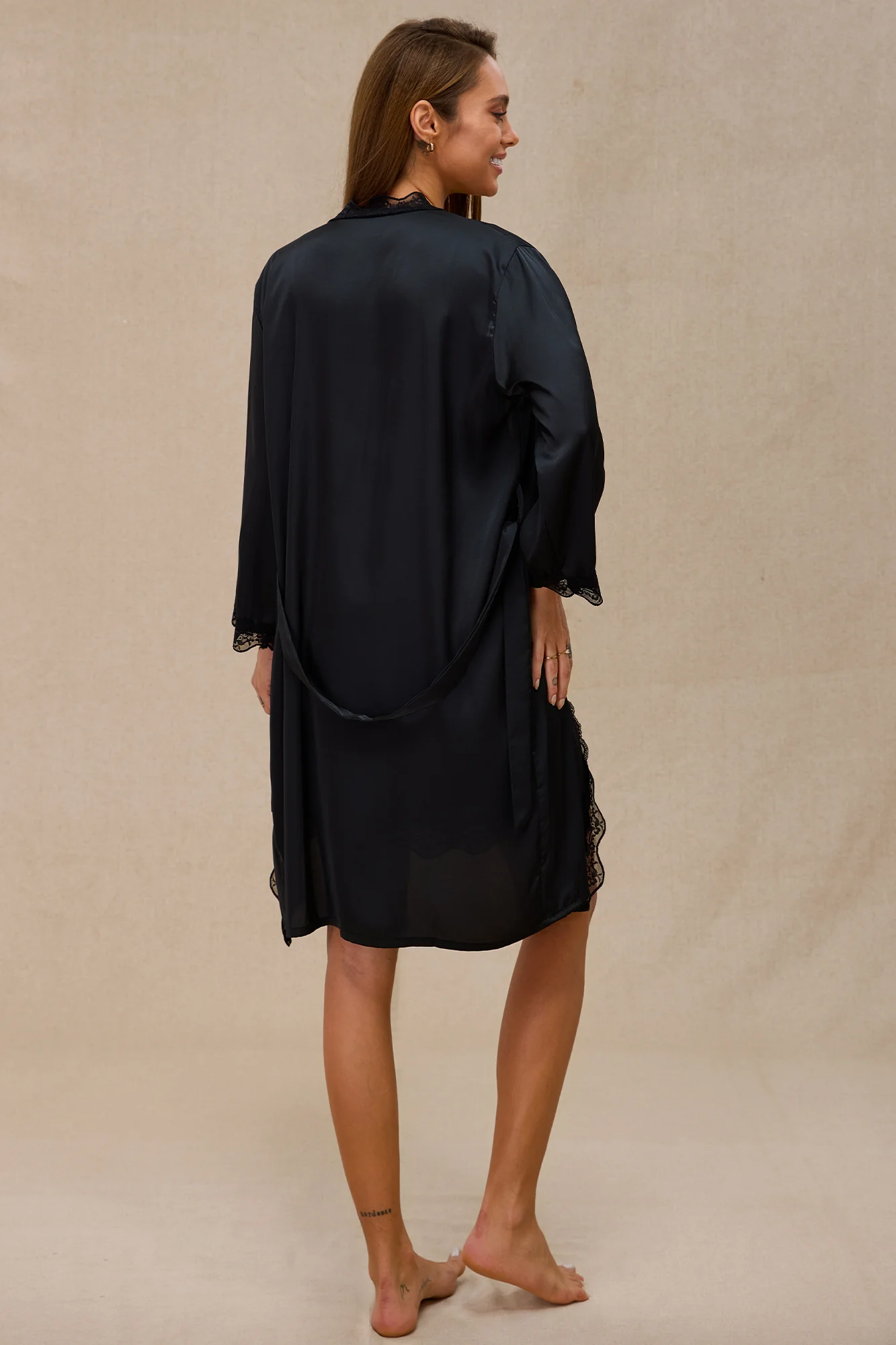 Black Satin Slip and Robe Set - Image 6