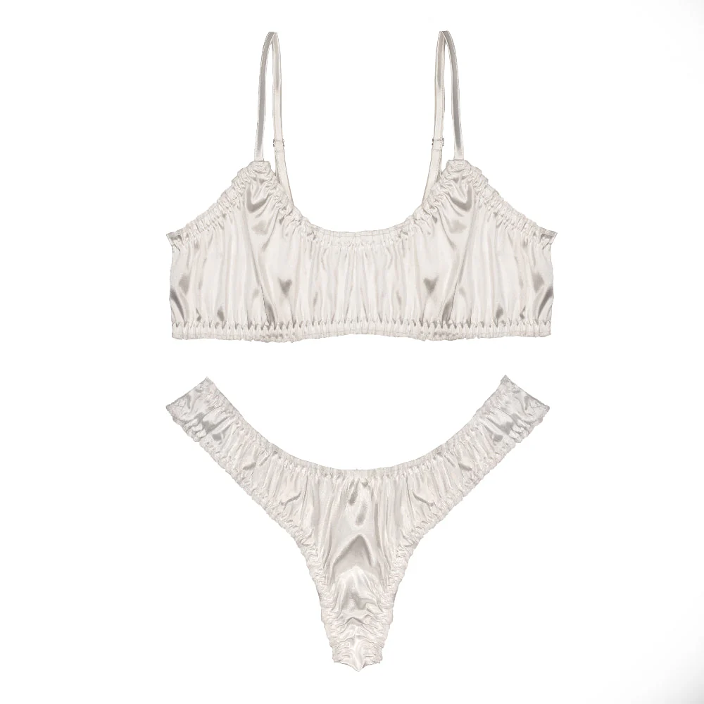 White Silk Ruffled Underwear and Bralette Set - Image 6
