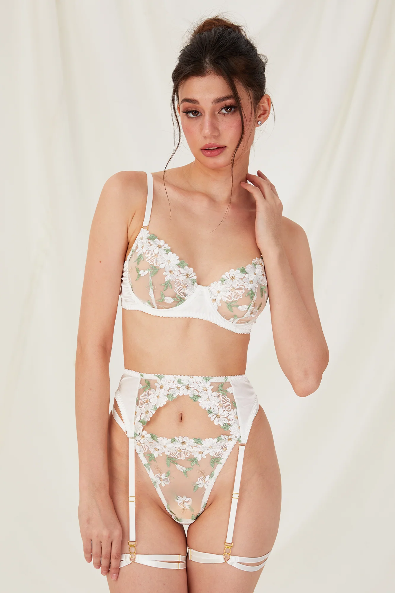 White Floral Embroidered Lingerie - Image 2